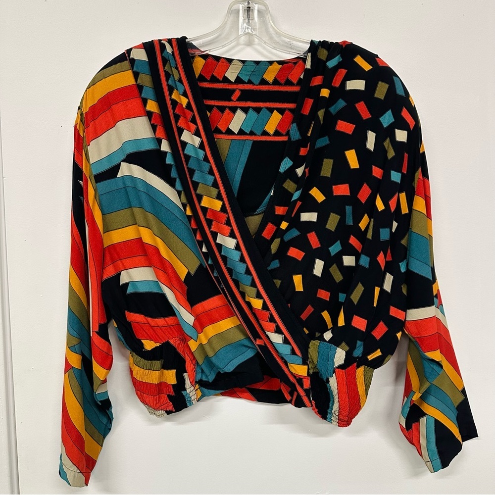 90s Vintage abstract print top Large dolman sleeve bright graphic print